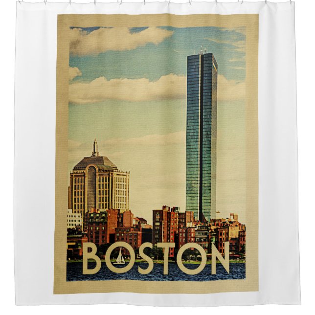 Boston Massachusetts Vintage Travel Duschvorhang (Vorderseite)