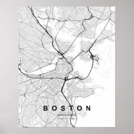 Boston-Minimalistenkarte (Schwarz & Weiß) Poster