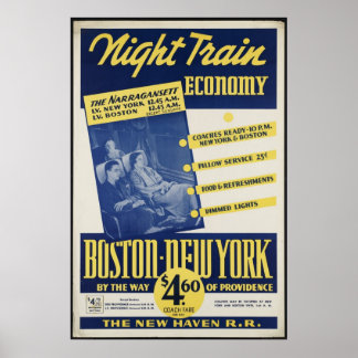 Boston - New York Vintage Travel Poster Ad Retro