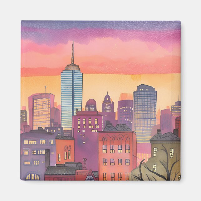 Boston North End Watercolor MA City Magnet (Vorne)
