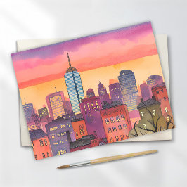 Boston North End Watercolor MA Cityscape Card