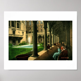 Boston Public Library, Courtyard, 1910 Vintag Poster