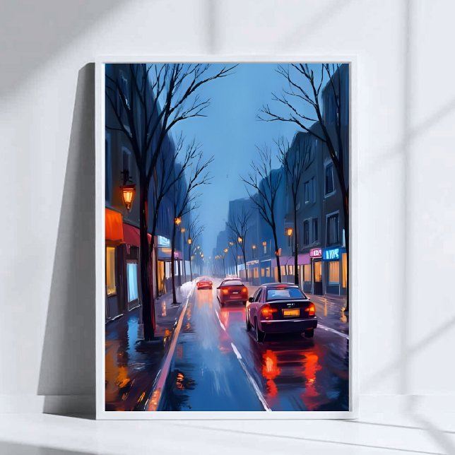 Boston Rain | Downtown City Street Massachusetts Poster (Von Creator hochgeladen)