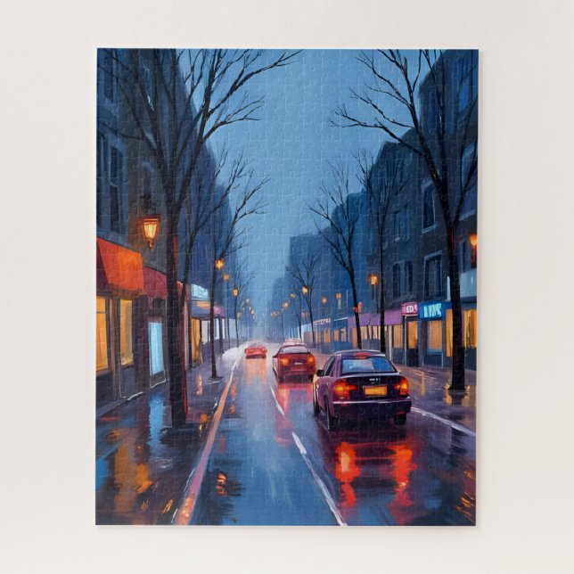 Boston Rain | Downtown City Street Massachusetts Puzzle (Vertikal)