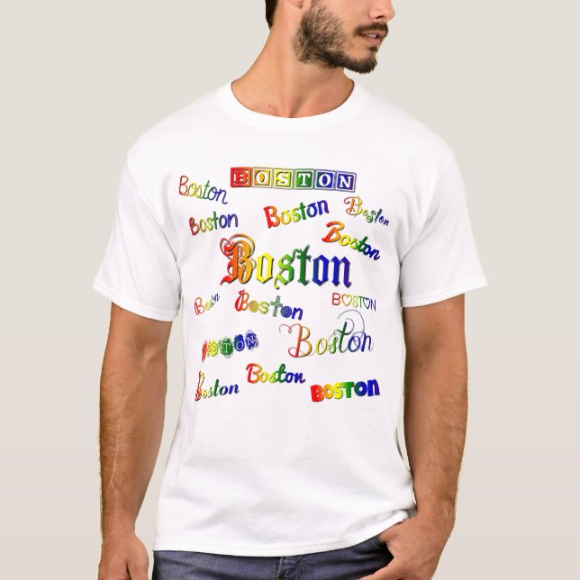 Boston Rainbow Schriftartes T-Shirt (Vorderseite)