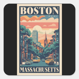 Boston-Reise im Vintage-Stil Quadratischer Aufkleber