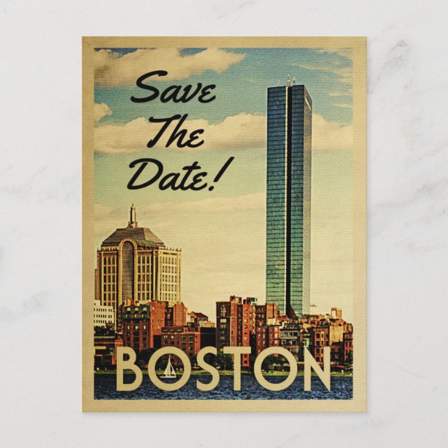 Boston Save the Date Vintage Postkarten (Vorderseite)