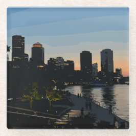 Boston Seaport Sonnenuntergang Stadt Skyline Glasuntersetzer