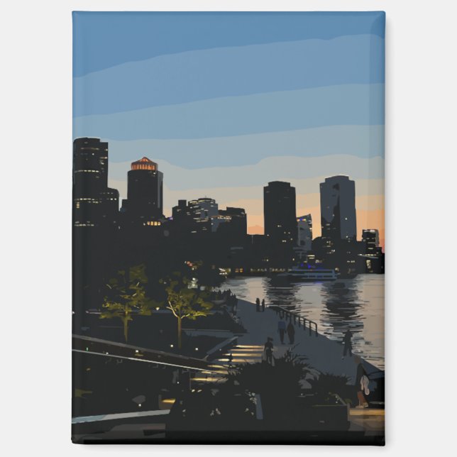Boston Seaport Sunset City Skyline Watercolor Magnet (Vorderseite)