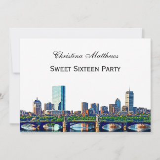 Boston Skyline #2Col Sweet 16 Party Einladung