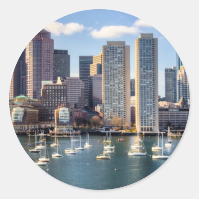 Boston-Skyline am Wasser Runder Aufkleber (Vorderseite)