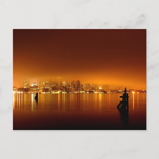 Boston Skyline bei Nacht Postkarte (Vorderseite)