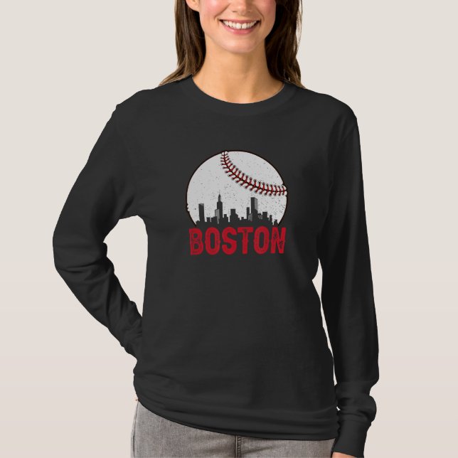 Boston Skyline Boston Massachusetts Baseball Citys T-Shirt (Vorderseite)