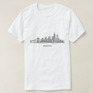 Boston Skyline Detaillierte Linie Art Städtische T-Shirt