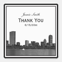 Boston Skyline Etched Gerahmt Danke Quadratischer Aufkleber