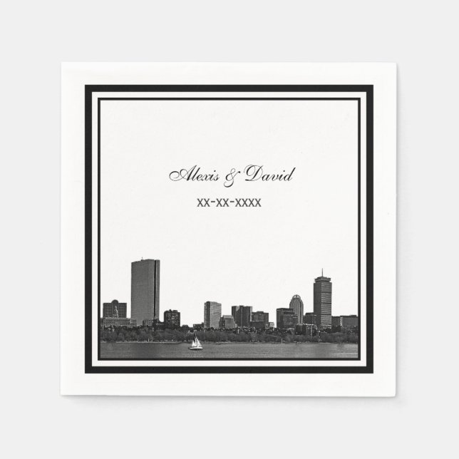 Boston Skyline Etched Gerahmt L Wedding Serviette (Vorderseite)