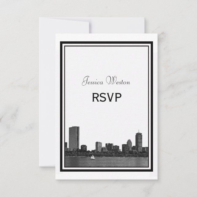 Boston Skyline Etched Gerahmt UAWG RSVP Karte (Vorderseite)