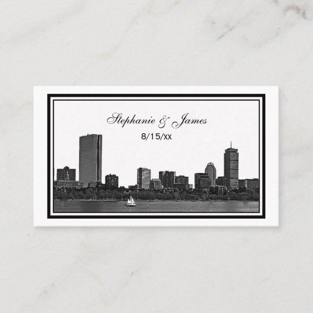 Boston Skyline Etched Gerahmte Escort Cards Platzkarte (Vorderseite)