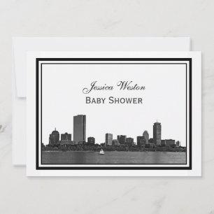 Boston Skyline Etched Gerahmte H Baby Dusche Einladung