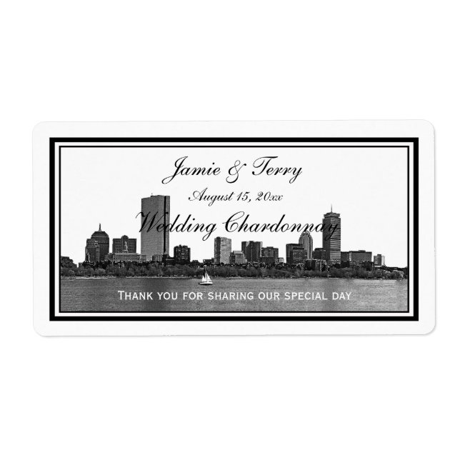 Boston Skyline Etched Gerahmtes H Wine Label (Vorne)