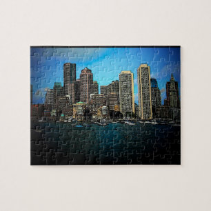 Boston Skyline Foto Art Zeichnend Puzzle