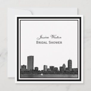 Boston Skyline geätzt gerahmt L Junggesellinnenabs Einladung