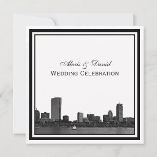 Boston Skyline geätzte gerahmte Hochzeit Einladung