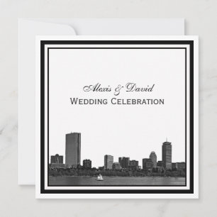 Boston Skyline Gravur gerahmt L Hochzeit Einladung