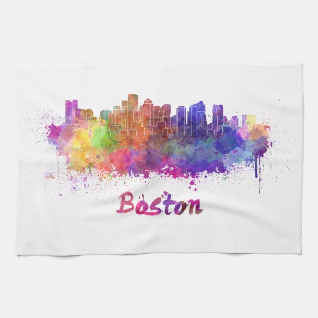 Boston skyline im Watercolor Handtuch (Horizontal)