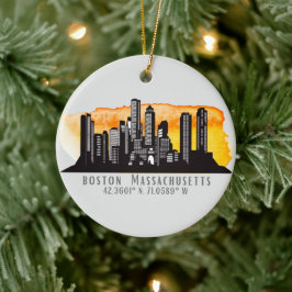 Boston Skyline Latitude und Längengrad Keramik Ornament