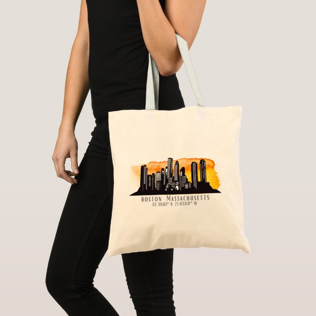 Boston Skyline Latitude und Longitude Tote Bag Tragetasche (Vorderseite (Produkt))