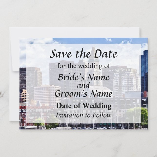 Boston Skyline mit dem Rettetest des Custom House  Save The Date (Vorderseite)