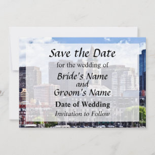 Boston Skyline mit dem Rettetest des Custom House Save The Date