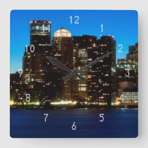 Boston-Skyline mit Mond Quadratische Wanduhr