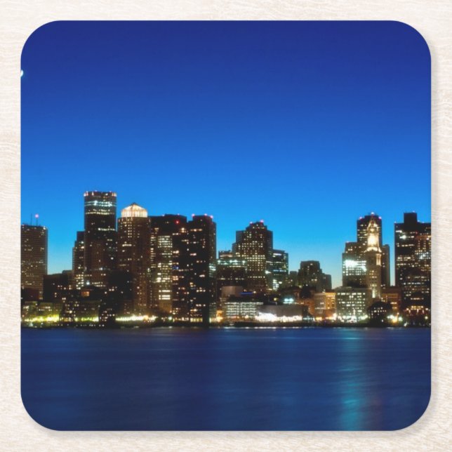 Boston-Skyline mit Mond Rechteckiger Pappuntersetzer (Vorderseite)