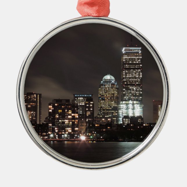 Boston-Skyline nachts Silbernes Ornament (Vorne)
