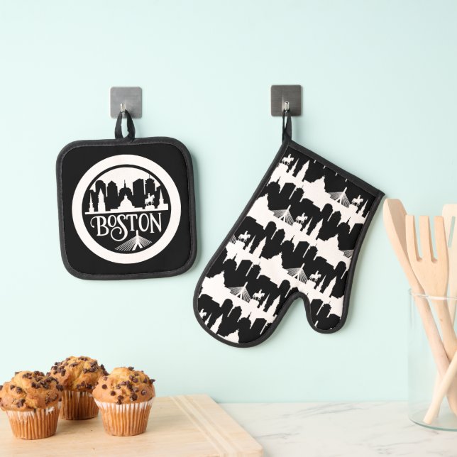 Boston Skyline Ofenhandschuh & Topflappen-Set (Insitu (Hängend))