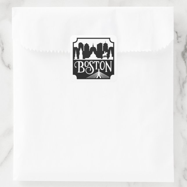 Boston Skyline Quadratischer Aufkleber (Tasche)