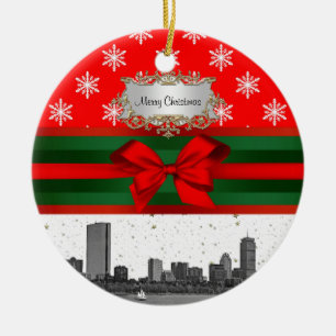 Boston Skyline Red Snowflake Weihnachten Keramik Ornament
