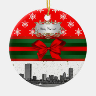 Boston Skyline Red Snowflake Weihnachten Keramik Ornament