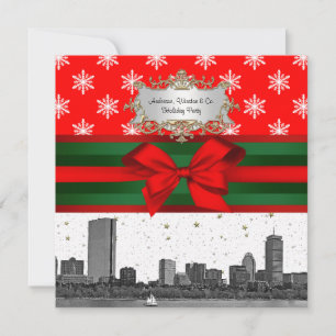 Boston Skyline Rote Schneeflocke Weihnachten Einladung