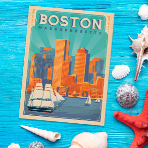 Boston Skyline & Sailboote Massachusetts Postkarte
