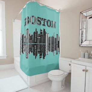 Boston Skyline Typografie Duschvorhang