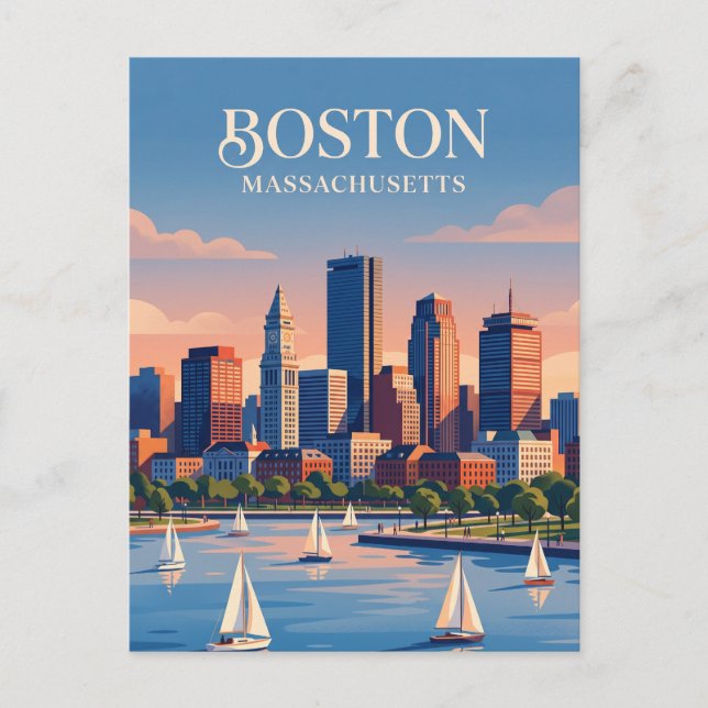 Boston Skyline USA Postkarte (Vorderseite)