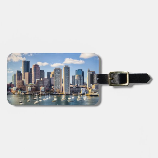 Boston-Skyline von der Ufergegend Gepäckanhänger (Vorderseite horizontal)