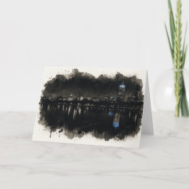 Boston Skyline Watercolor Night Greeting Card Karte