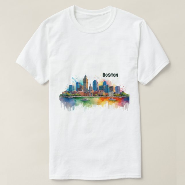 Boston Skyline Watercolor T-Shirt (Design vorne)