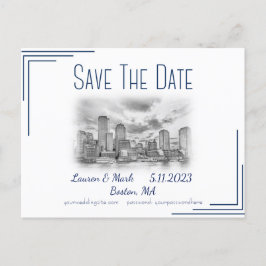 Boston Skyline Wedding rettet das Datum Postkarte
