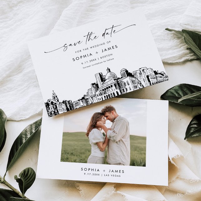 Boston Skyline Wedding Save the Date Card Einladung (Von Creator hochgeladen)