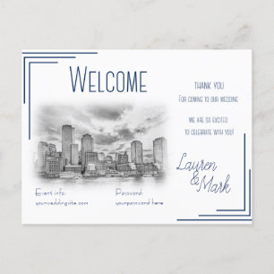 Boston Skyline Wedding Welcome Card für Geschenkta Postkarte